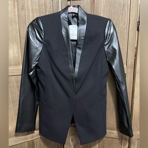 NWT Victoria’s Secret Black Blazer with faux leather sleeves and lapel.